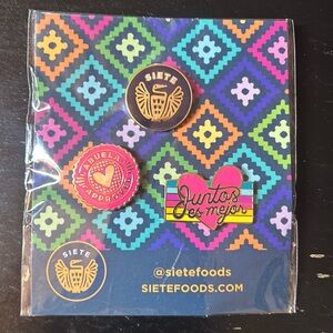 Unopened 3 pack collector pins. Siete foods.